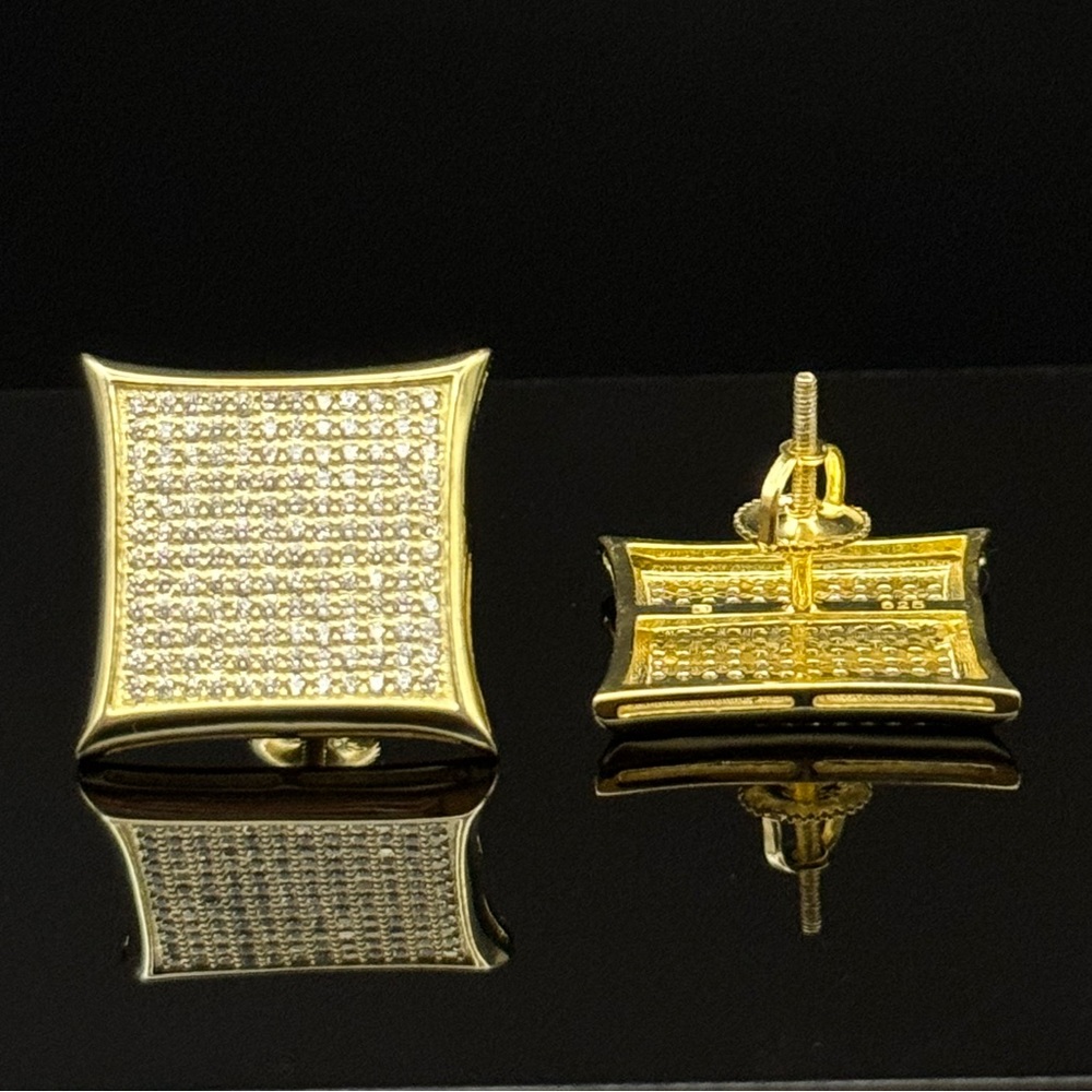 Sterling Silver Earrings CZ Diamonds Gold Jewelry Screw Back Studs Glamorous